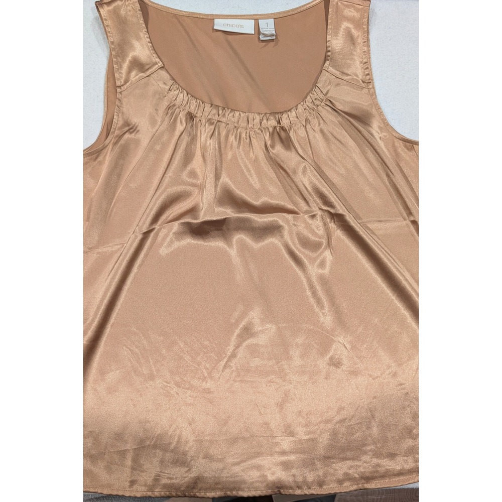 Chico's Satin Shell Size 1 Champagne Sleeveless Flowy Workwear Top
